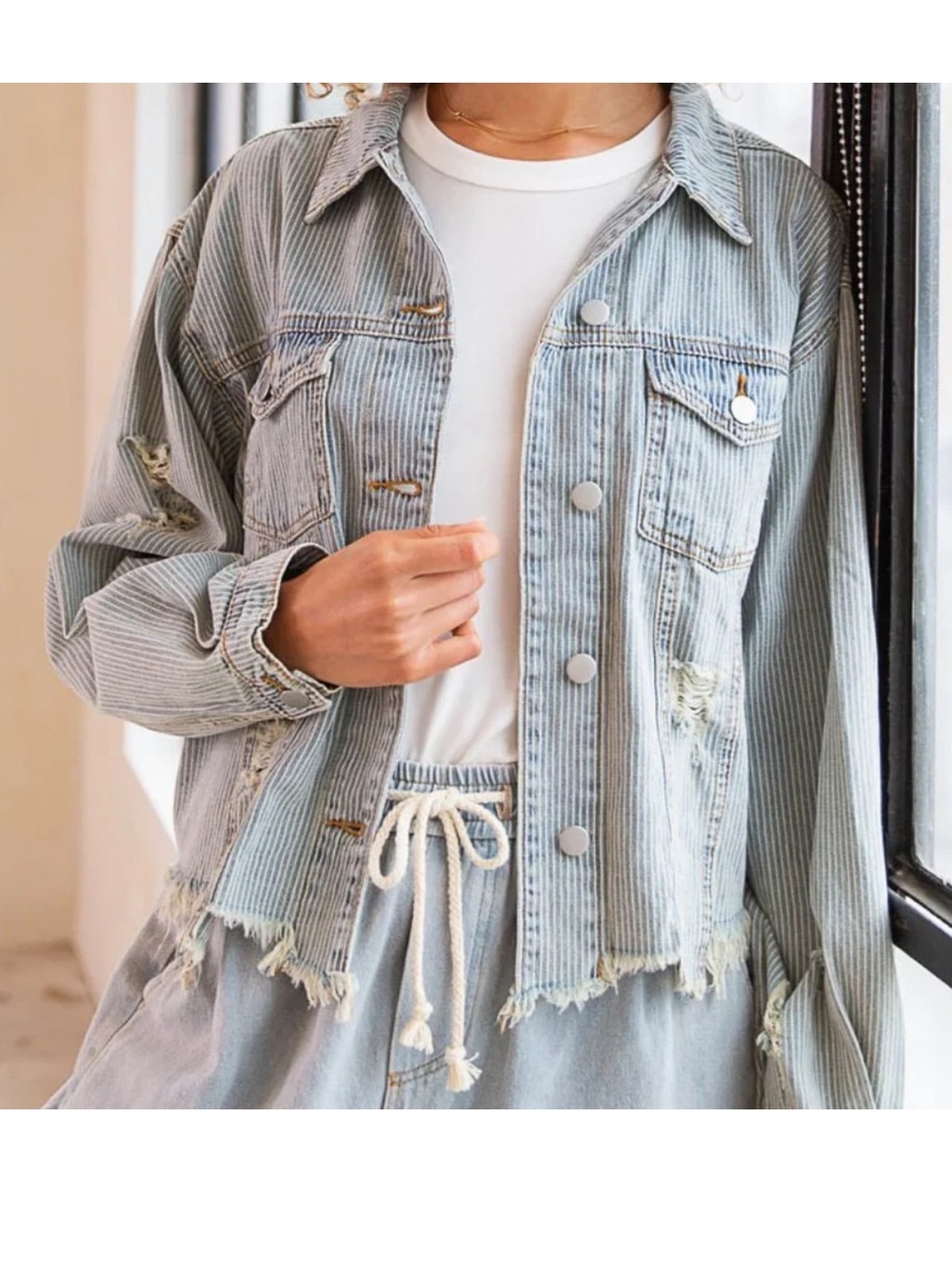 Pol boutique distressed denim jacket ladies size M